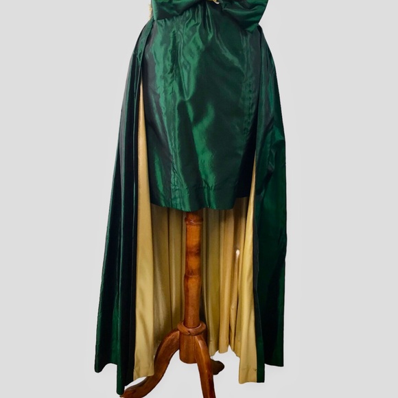 Vintage Hand Made Royal Green Taffeta Beaded Mini Dress with Caplet - Picture 3 of 16